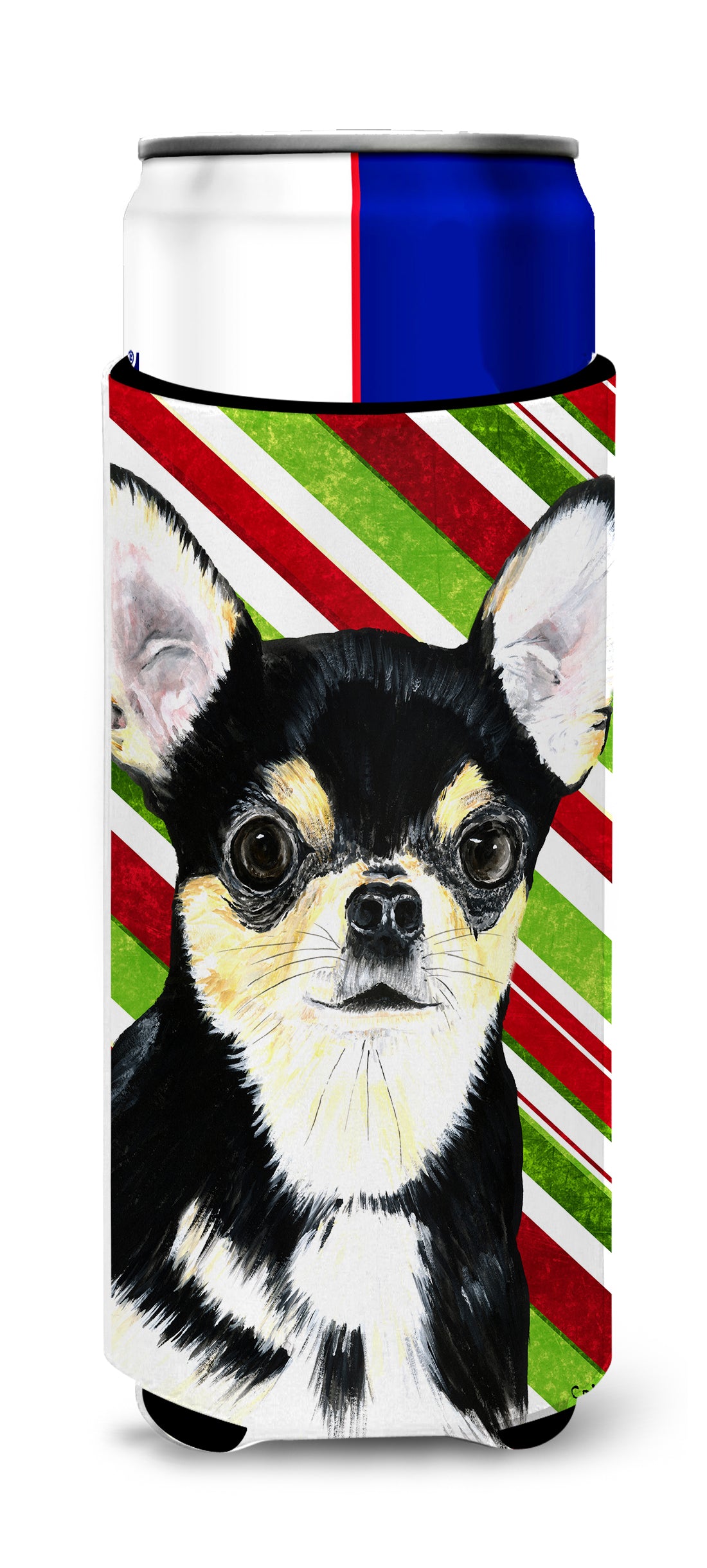 Chihuahua Candy Cane Holiday Christmas Ultra Beverage Insulators for slim cans SC9359MUK.