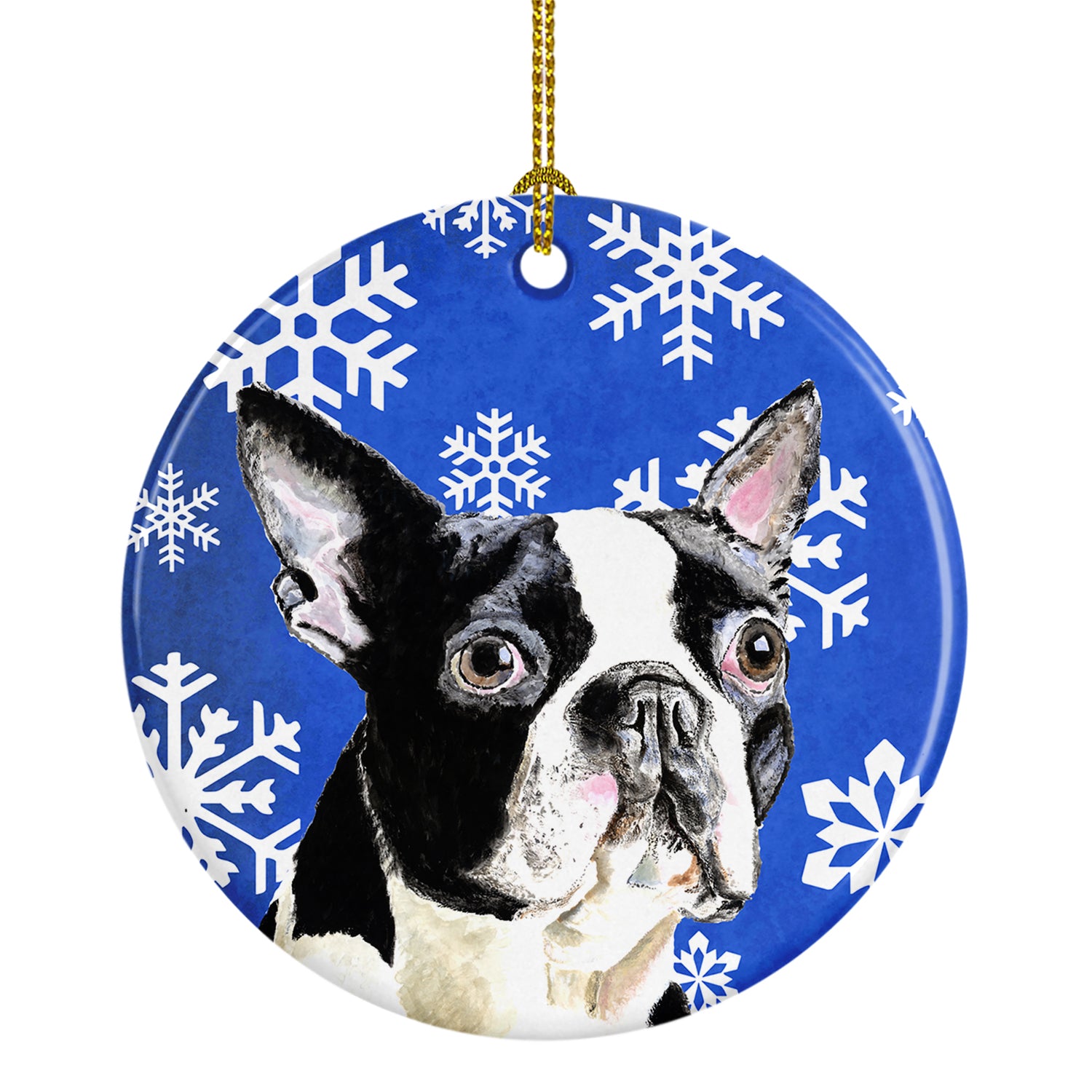 Boston Terrier Winter Snowflakes Holiday Ceramic Ornament SC9360 - the-store.com