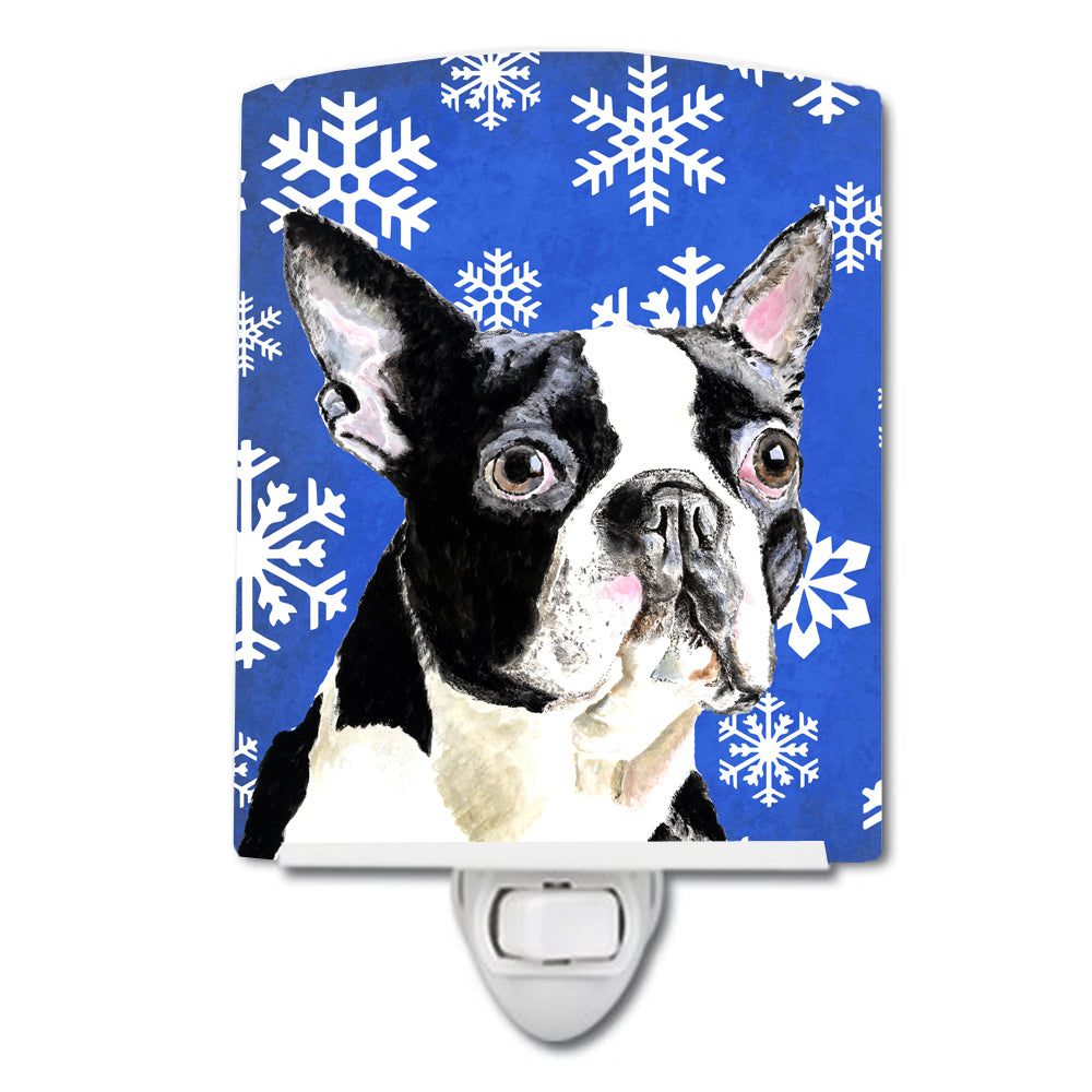 Boston Terrier Winter Snowflakes Holiday Ceramic Night Light SC9360CNL - the-store.com