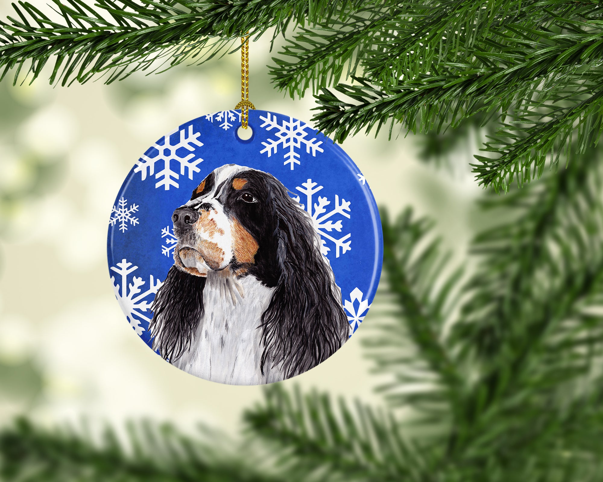 Springer Spaniel Winter Snowflakes Holiday Ceramic Ornament SC9361 - the-store.com