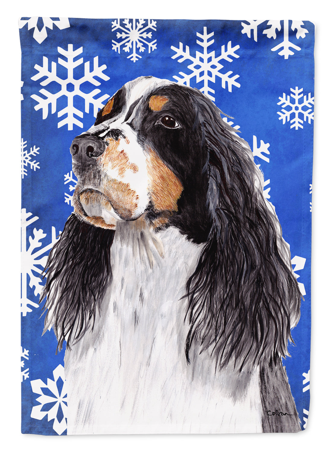 Springer Spaniel Winter Snowflakes Holiday Flag Canvas House Size  the-store.com.