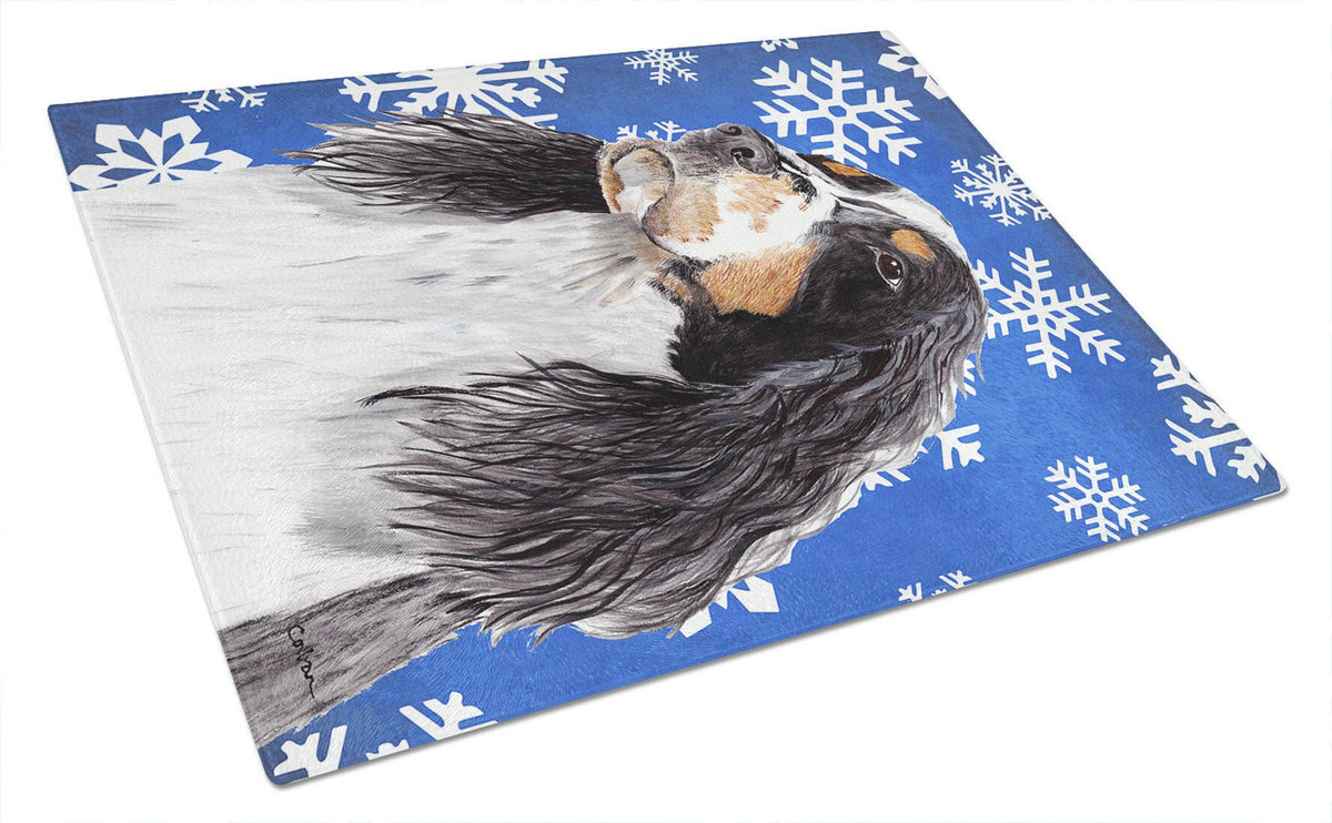 Springer Spaniel Winter Snowflakes Holiday Glass Cutting Board Large by Caroline&#39;s Treasures