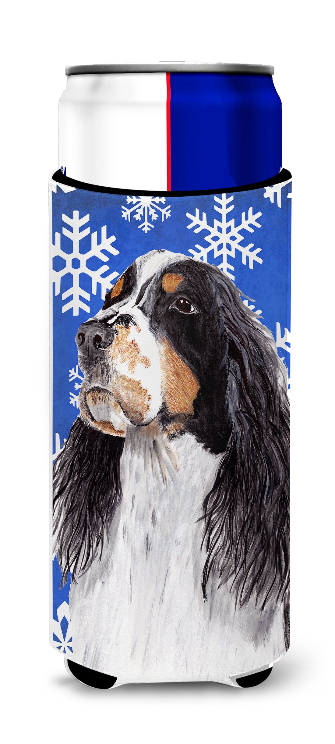 Springer Spaniel Winter Snowflakes Holiday Ultra Beverage Insulators for slim cans SC9361MUK.