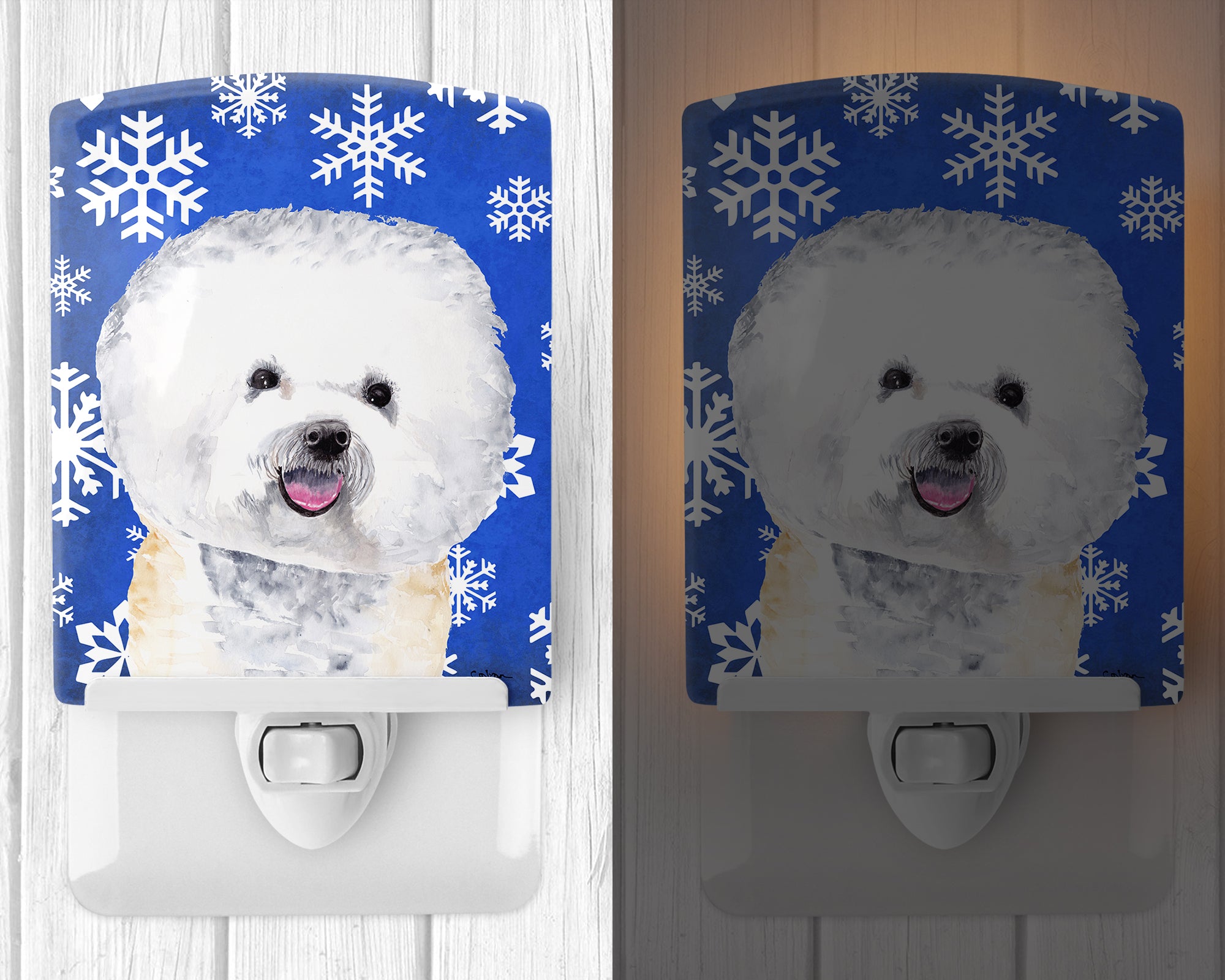 Bichon Frise Winter Snowflakes Holiday Ceramic Night Light SC9362CNL - the-store.com