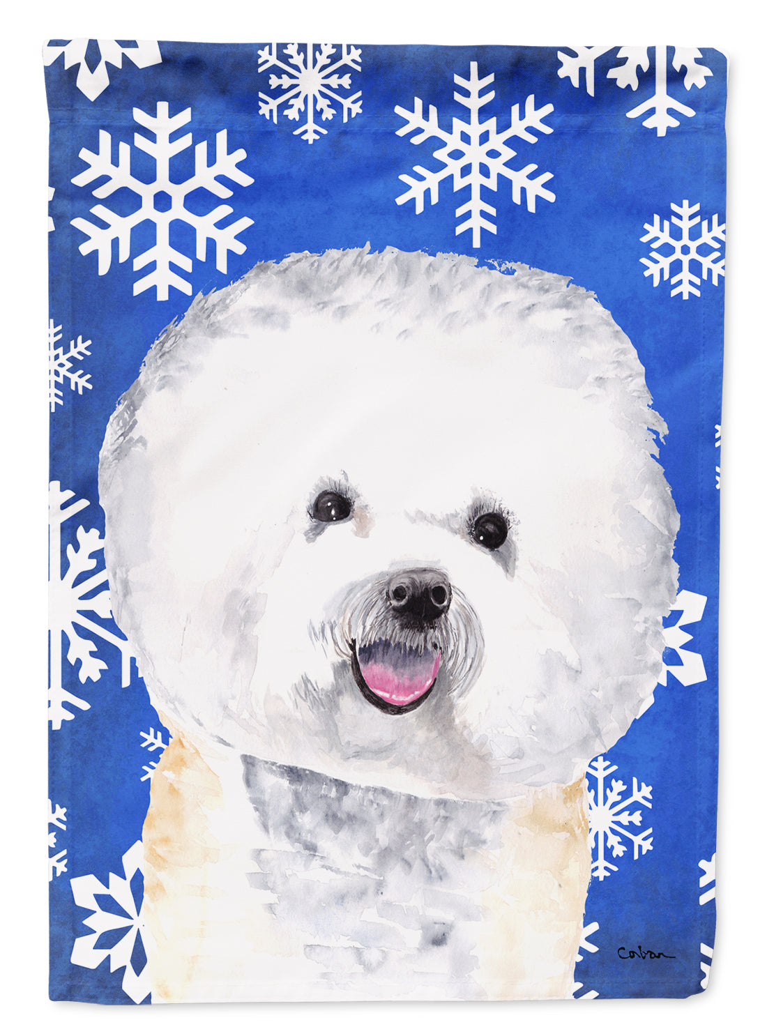 Bichon Frise Winter Snowflakes Holiday Flag Garden Size.