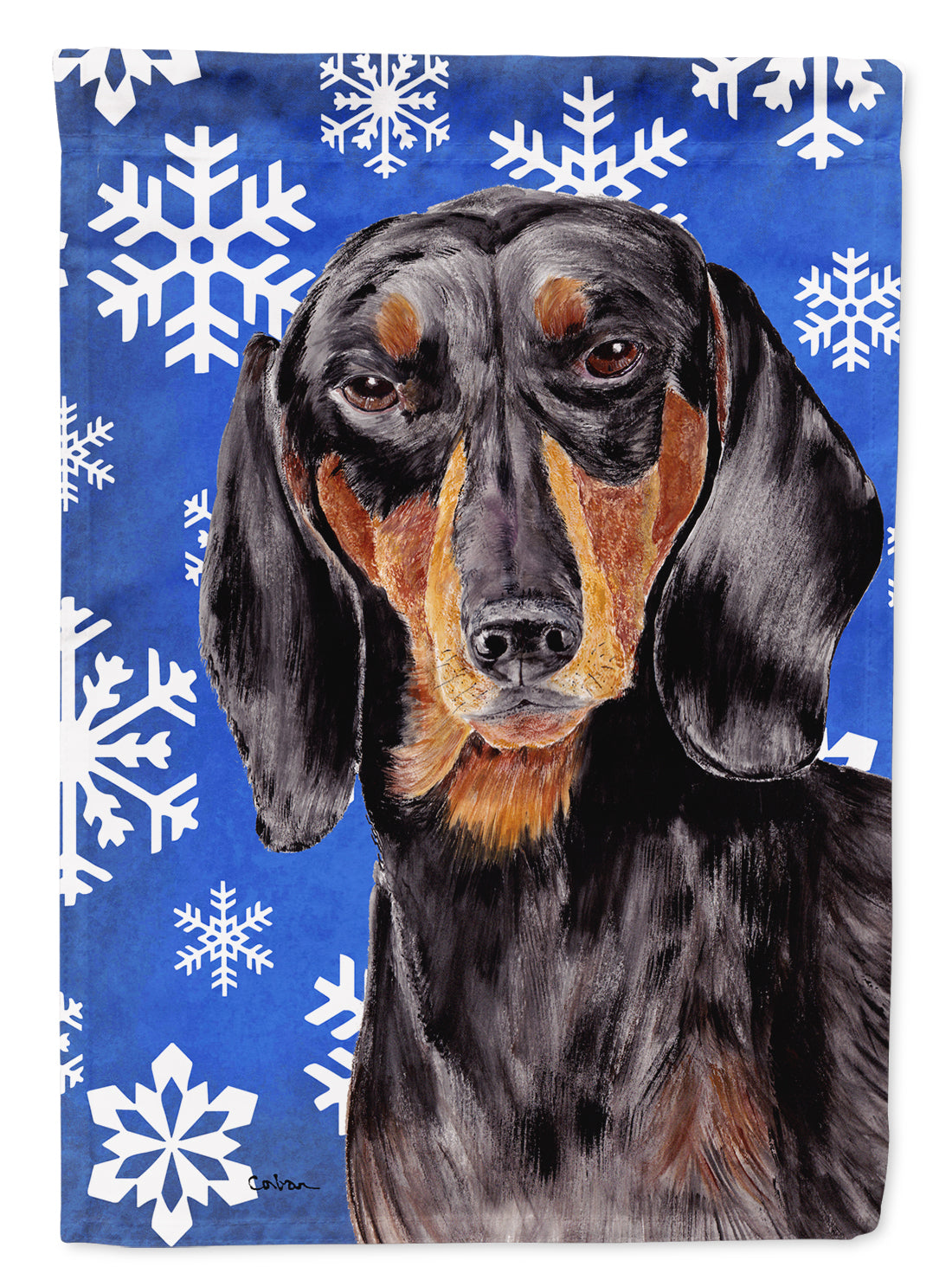 Dachshund Winter Snowflakes Holiday Flag Garden Size.