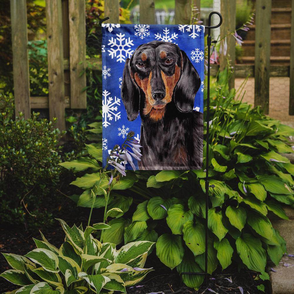 Dachshund Winter Snowflakes Holiday Flag Garden Size.