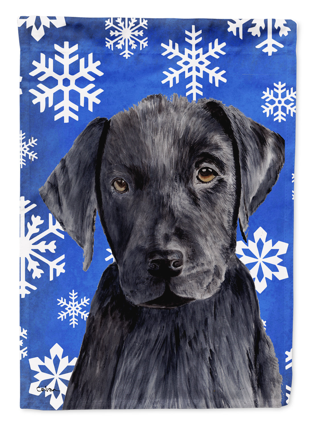 Labrador Winter Snowflakes Holiday Flag Canvas House Size  the-store.com.