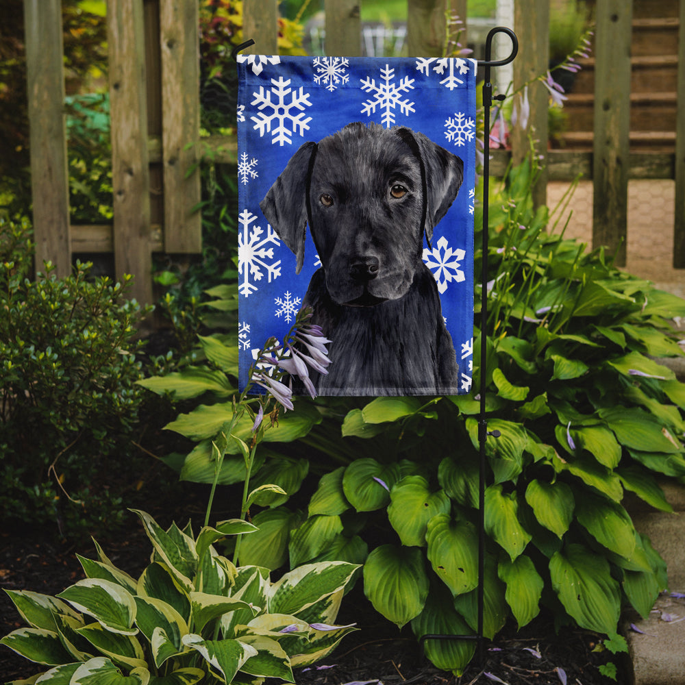 Labrador Winter Snowflakes Holiday Flag Garden Size.