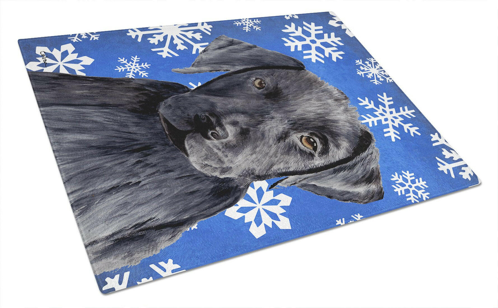 Labrador Winter Snowflakes Holiday Glass Cutting Board Large by Caroline's Treasures