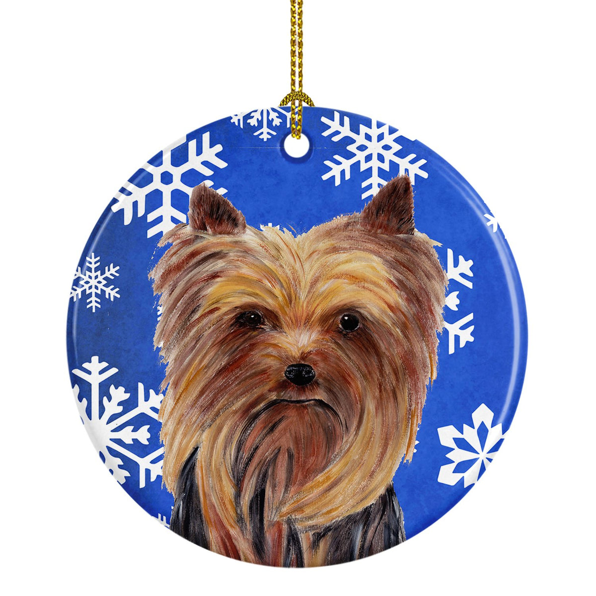 Yorkie Winter Snowflakes Holiday Ceramic Ornament SC9365 by Caroline&#39;s Treasures