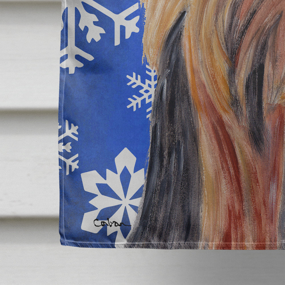 Yorkie Winter Snowflakes Holiday Flag Canvas House Size  the-store.com.