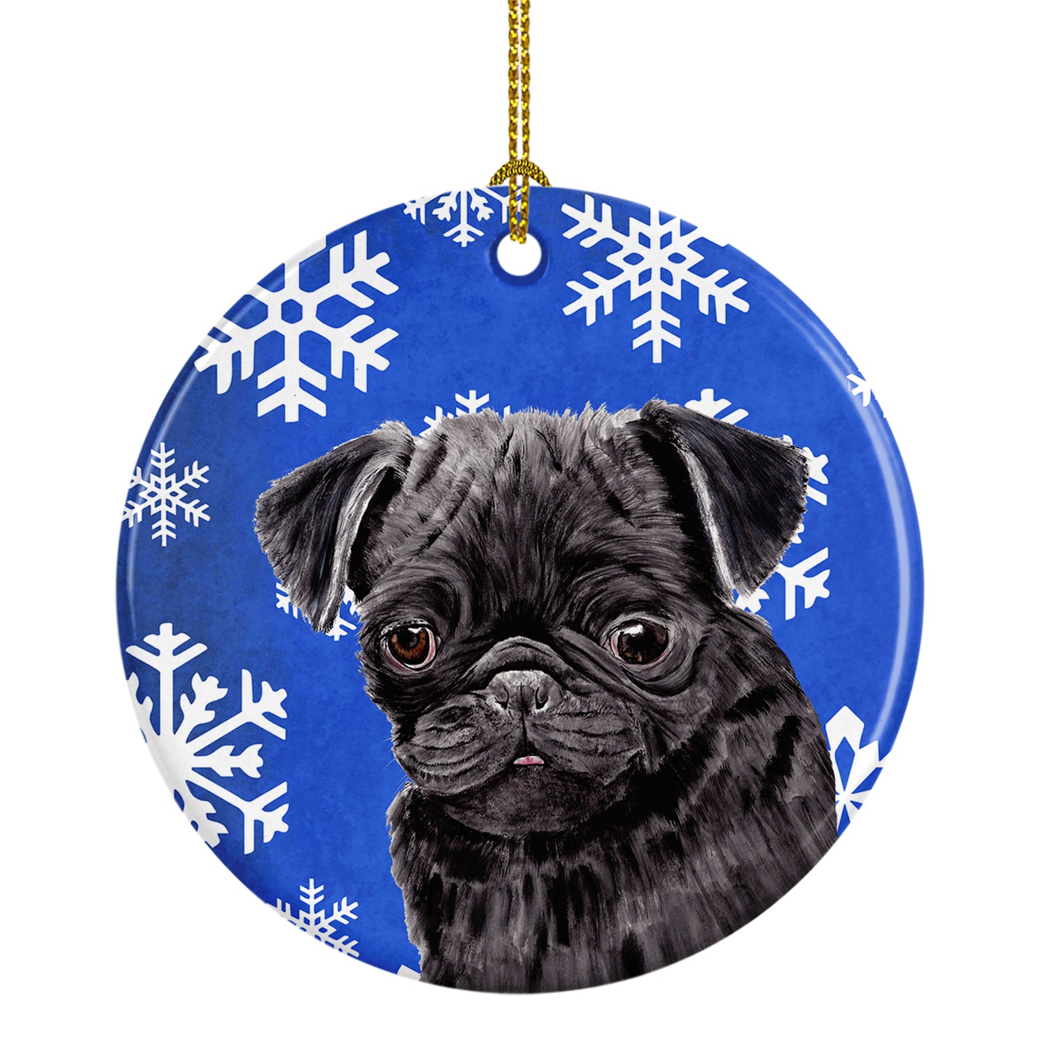 Pug Winter Snowflakes Holiday Ceramic Ornament SC9366 - the-store.com