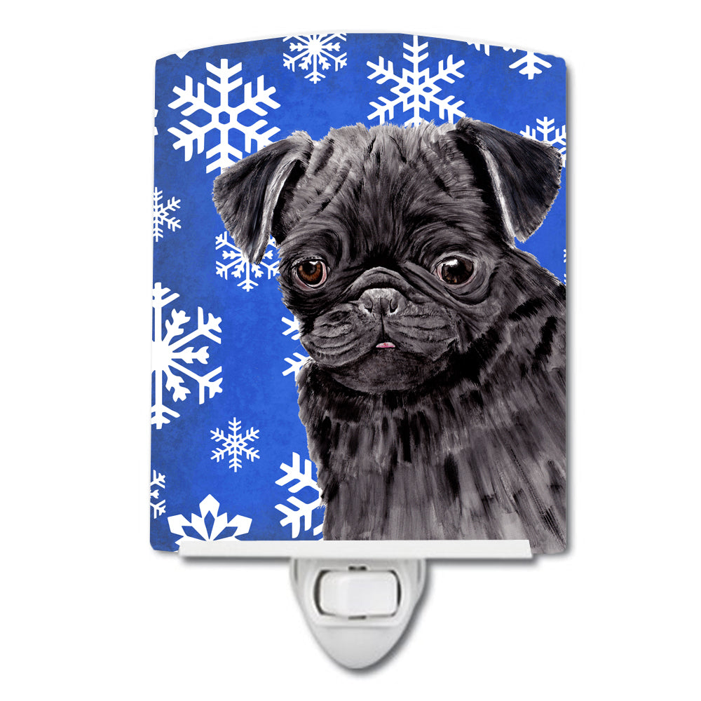 Pug Winter Snowflakes Holiday Ceramic Night Light SC9366CNL - the-store.com