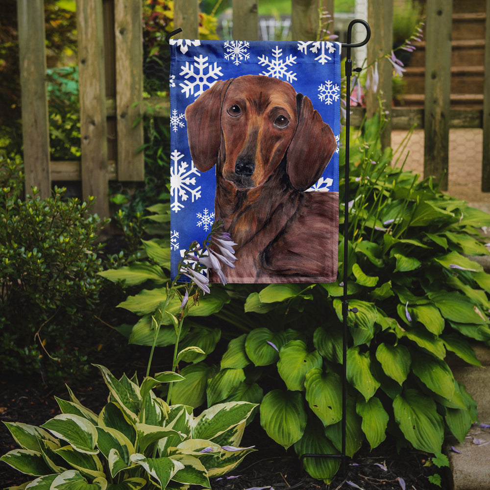 Dachshund Winter Snowflakes Holiday Flag Garden Size.