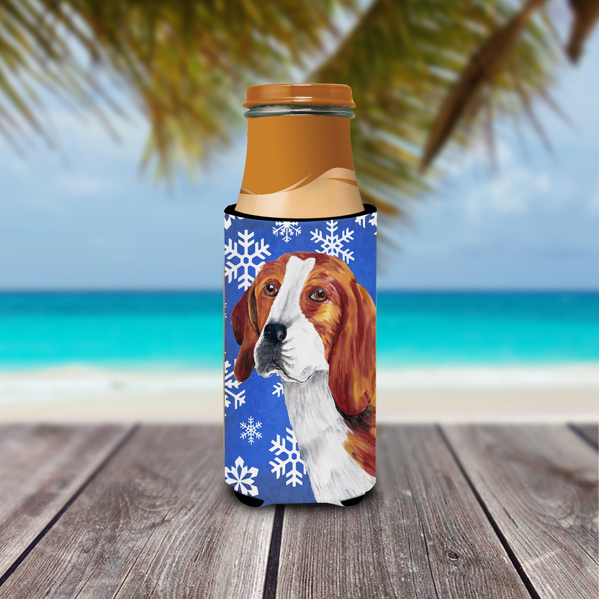 Beagle Winter Snowflakes Holiday Ultra Beverage Insulators for slim cans SC9369MUK.
