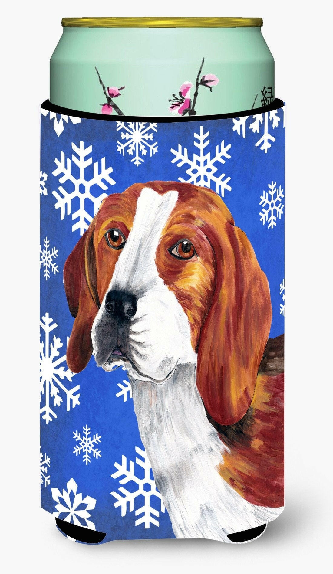 Beagle Winter Snowflakes Holiday  Tall Boy Beverage Insulator Beverage Insulator Hugger by Caroline&#39;s Treasures