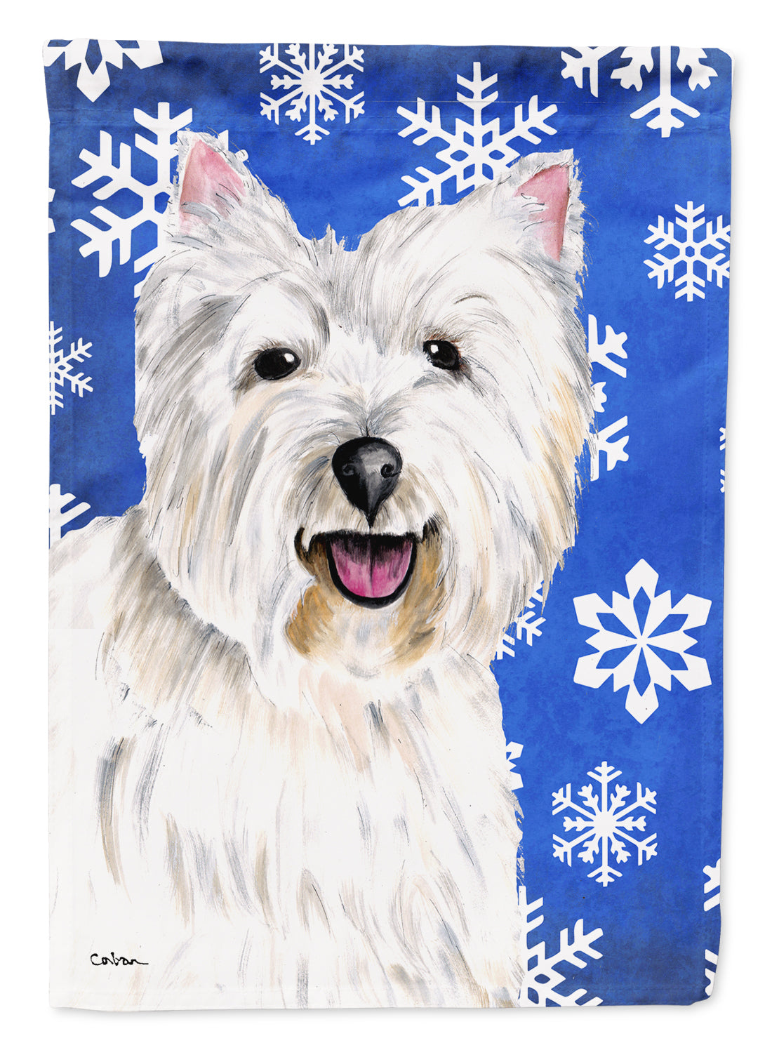 Westie Winter Snowflakes Holiday Flag Canvas House Size  the-store.com.