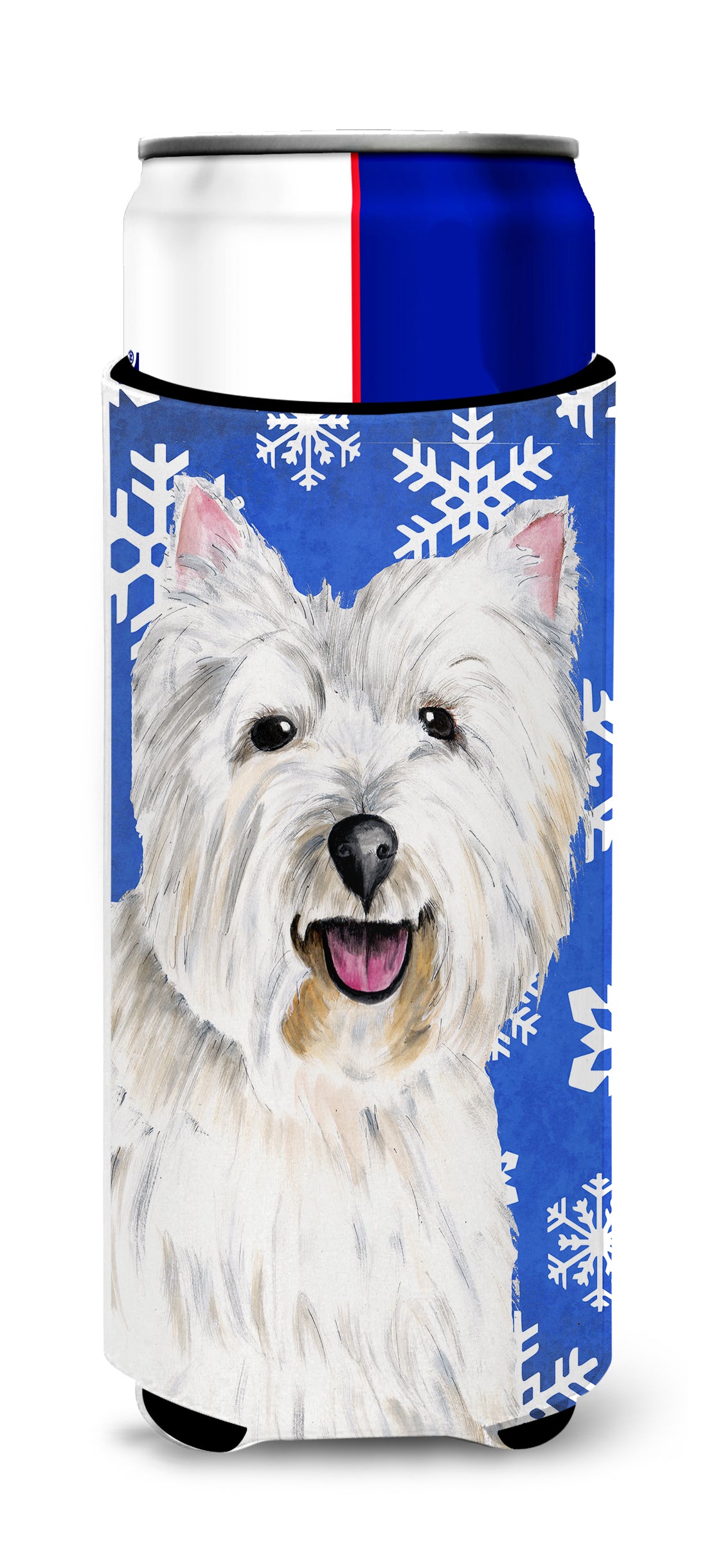 Westie Winter Snowflakes Holiday Ultra Beverage Insulators for slim cans SC9370MUK.