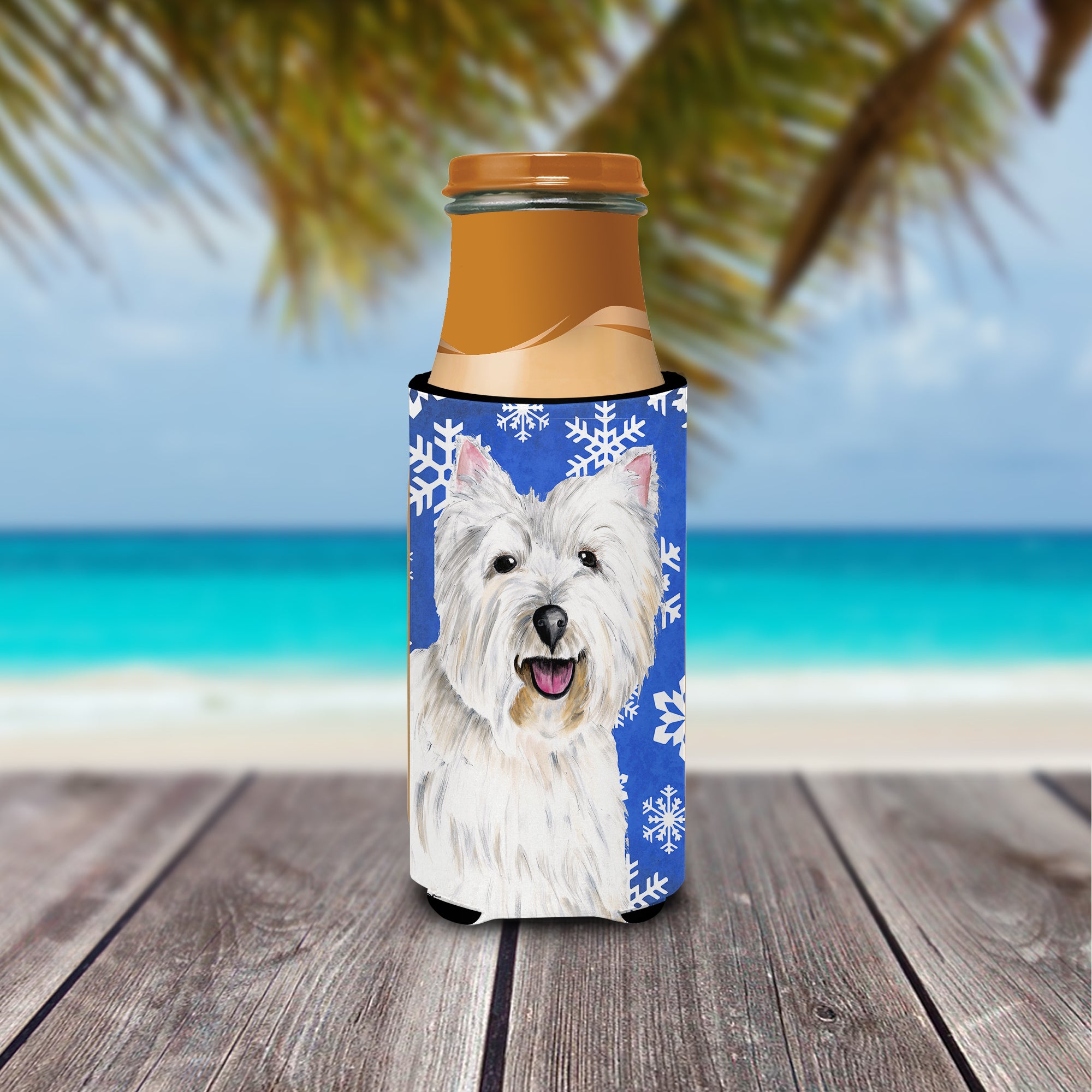 Westie Winter Snowflakes Holiday Ultra Beverage Insulators for slim cans SC9370MUK.