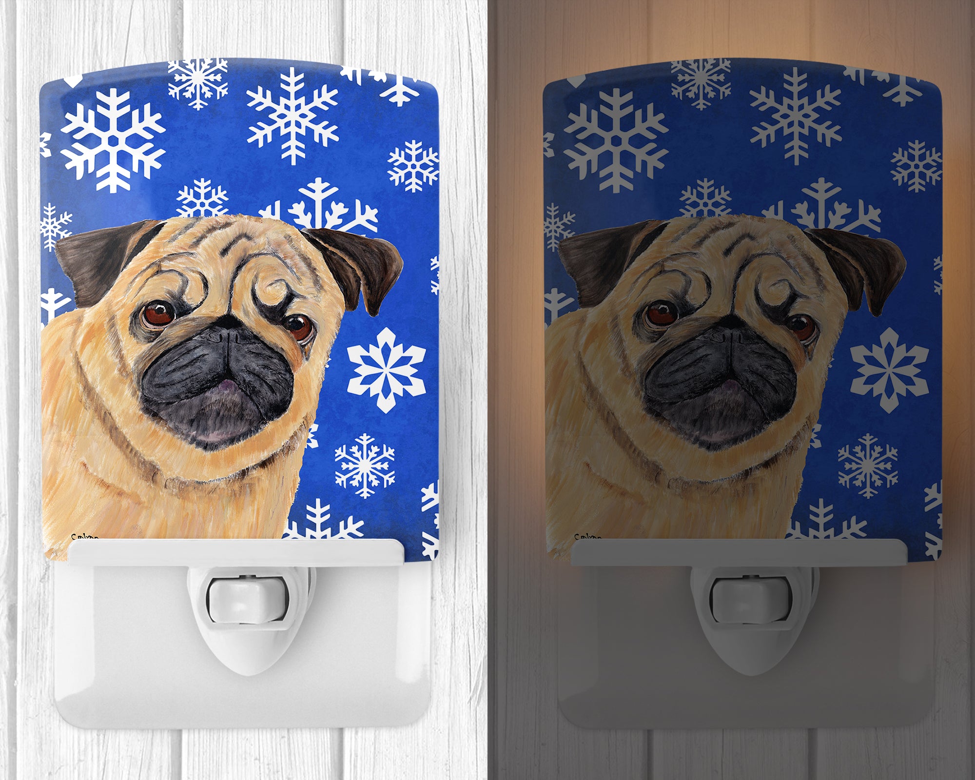 Pug Winter Snowflakes Holiday Ceramic Night Light SC9371CNL - the-store.com