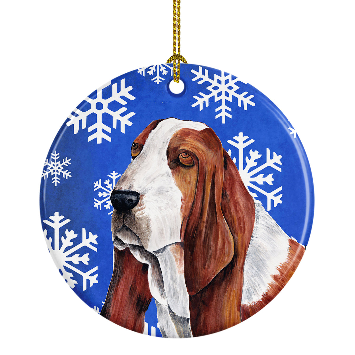 Basset Hound Winter Snowflakes Holiday Ceramic Ornament SC9372 - the-store.com