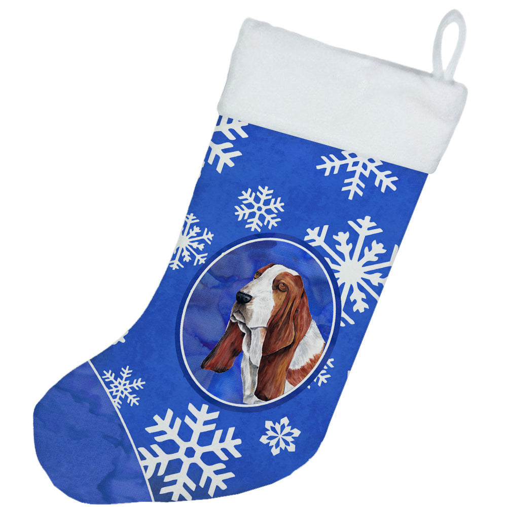 Basset Hound Winter Snowflakes Christmas Stocking SC9372  the-store.com.