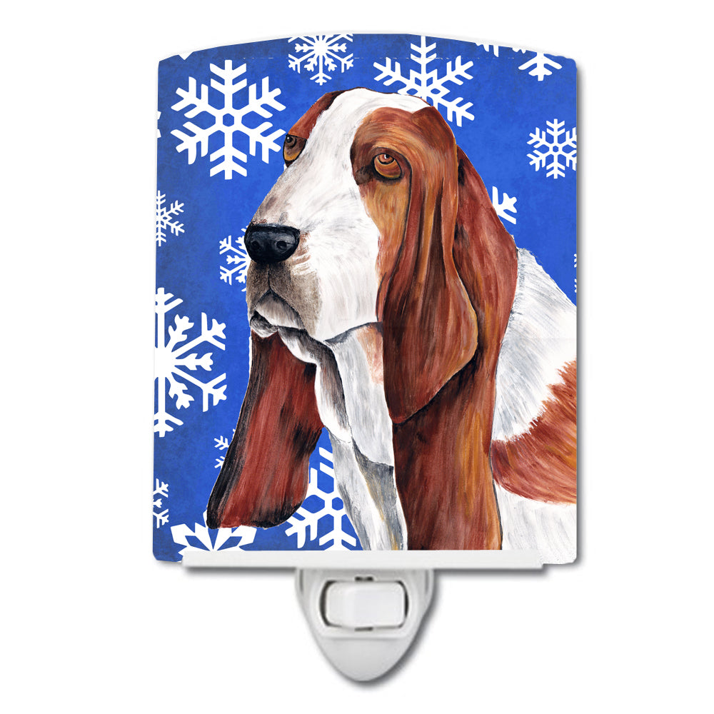 Basset Hound Winter Snowflakes Holiday Ceramic Night Light SC9372CNL - the-store.com