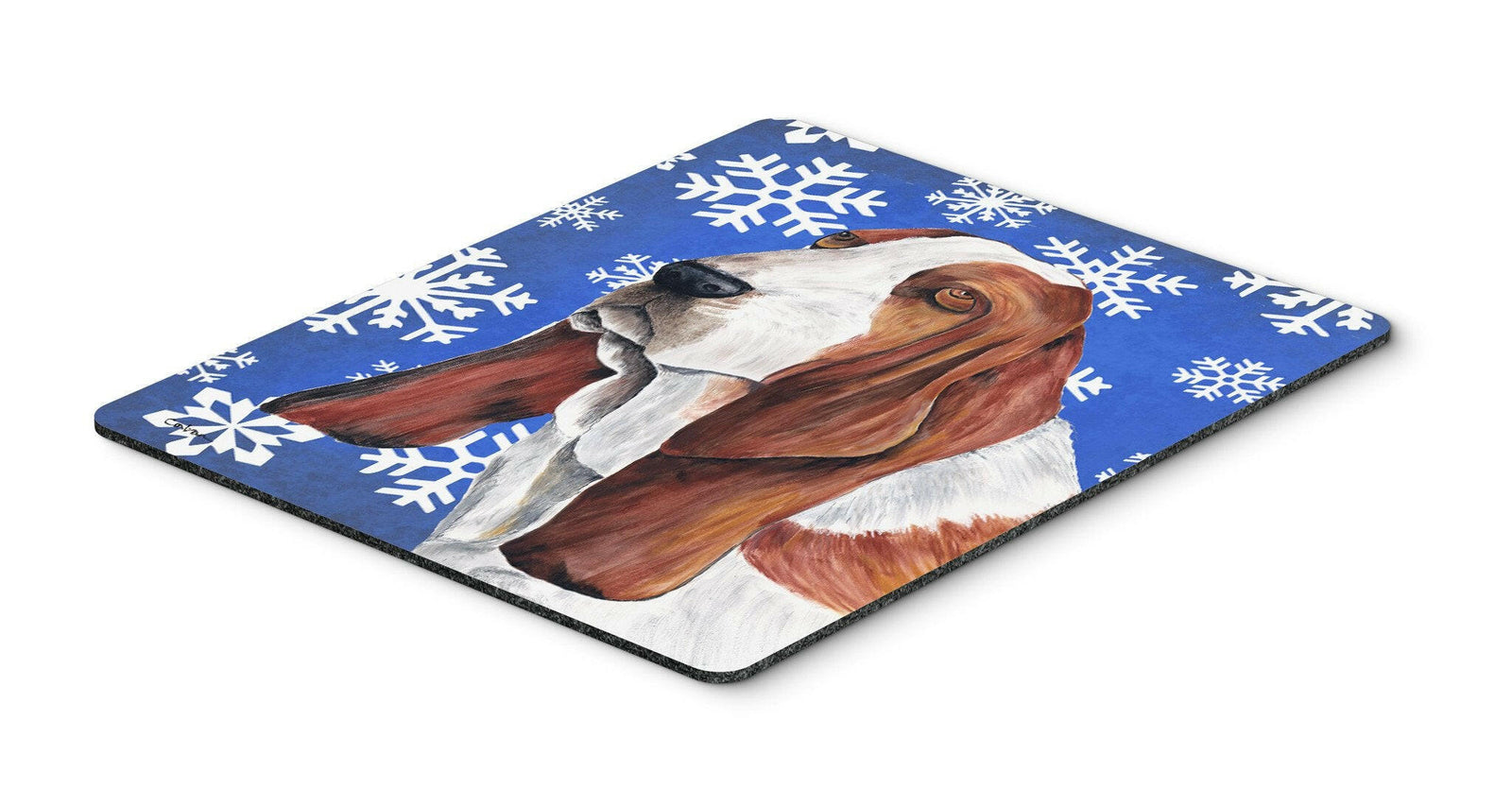 Basset Hound Winter Snowflakes Holiday Mouse Pad, Hot Pad or Trivet by Caroline's Treasures