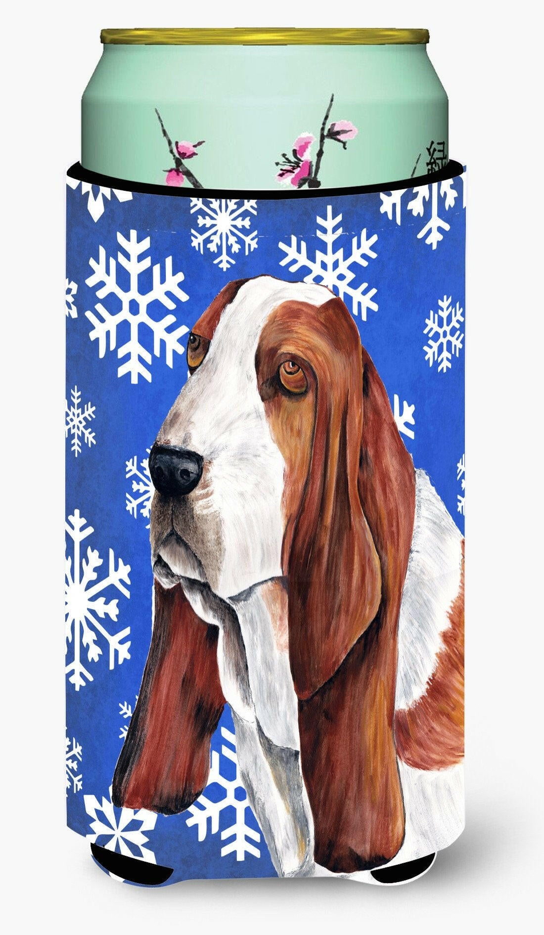 Basset Hound Winter Snowflakes Holiday  Tall Boy Beverage Insulator Beverage Insulator Hugger by Caroline&#39;s Treasures