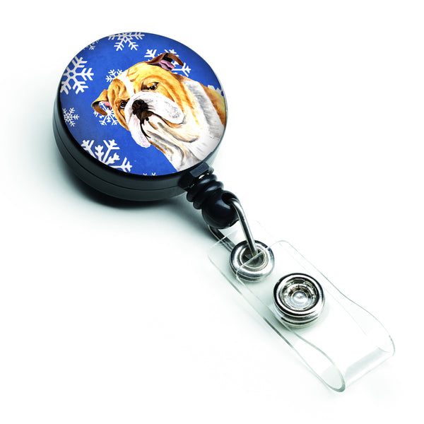 Bulldog English Winter Snowflakes Holiday Retractable Badge Reel SC9374BR  the-store.com.