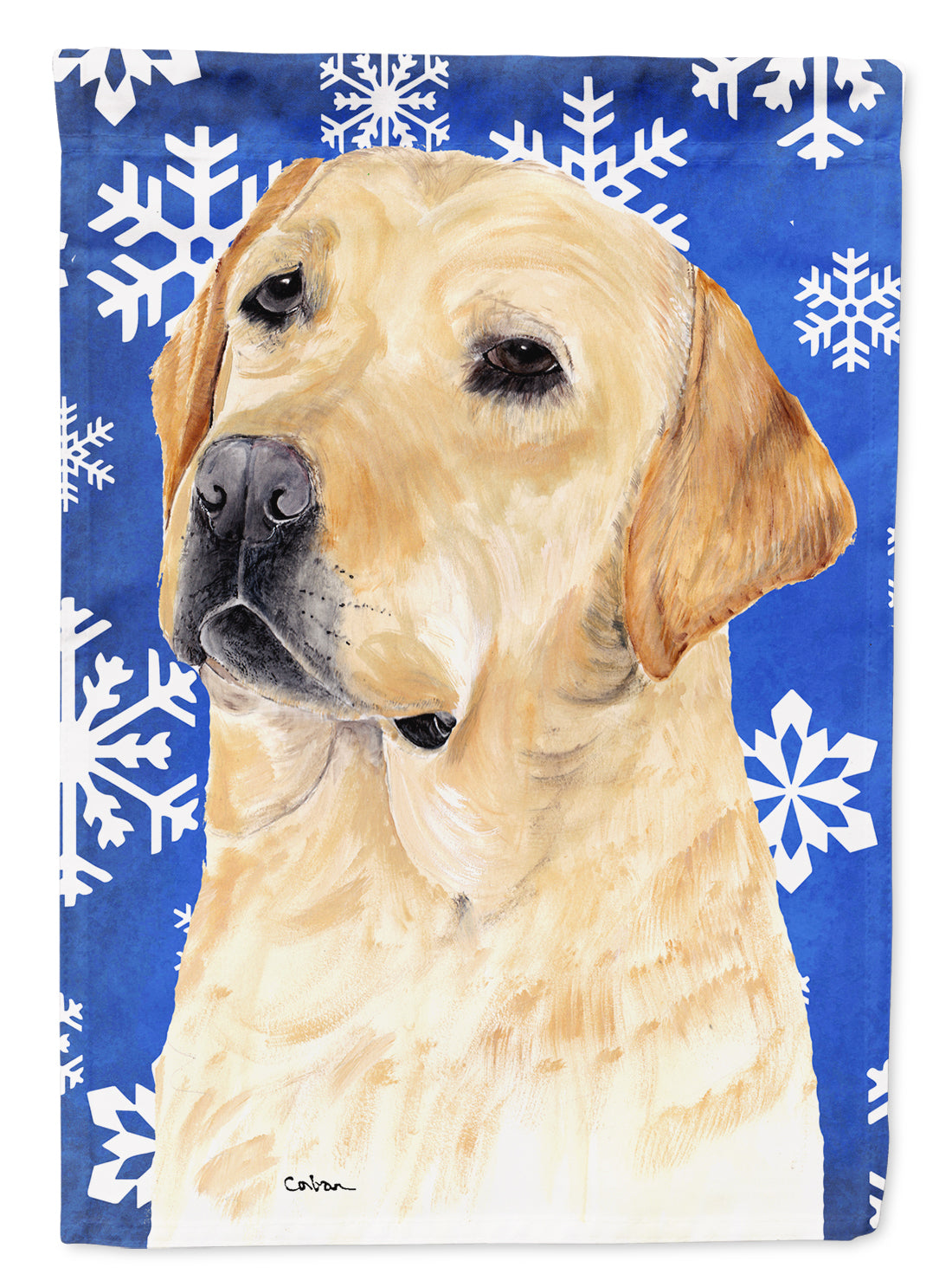 Labrador Winter Snowflakes Holiday Flag Canvas House Size  the-store.com.