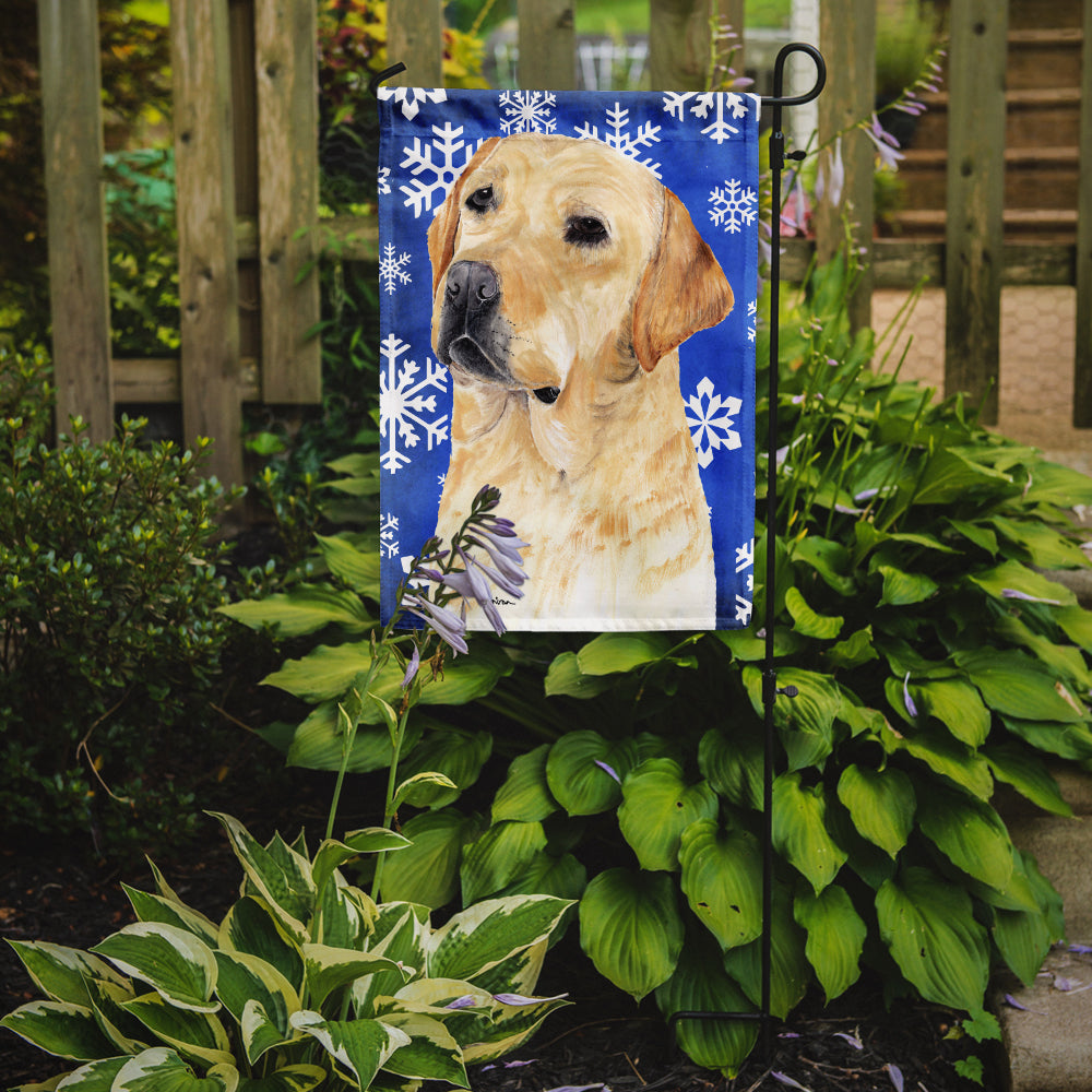 Labrador Winter Snowflakes Holiday Flag Garden Size.