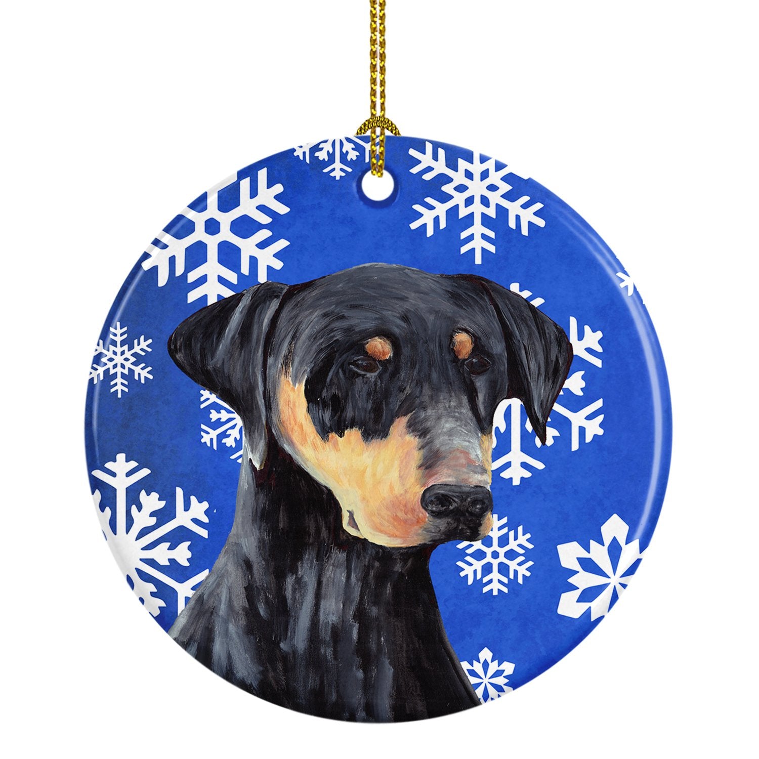 Doberman Winter Snowflakes Holiday Ceramic Ornament SC9377 by Caroline's Treasures