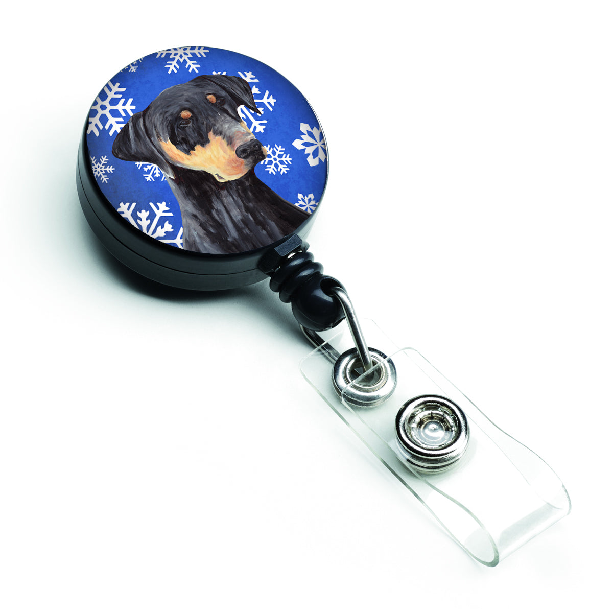 Doberman Winter Snowflakes Holiday Retractable Badge Reel SC9377BR  the-store.com.