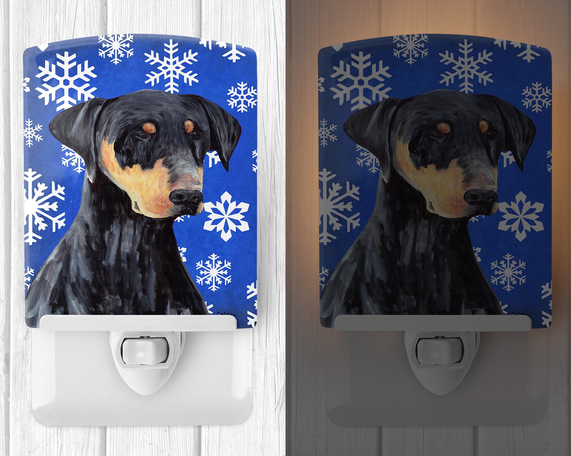 Doberman Winter Snowflakes Holiday Ceramic Night Light SC9377CNL - the-store.com