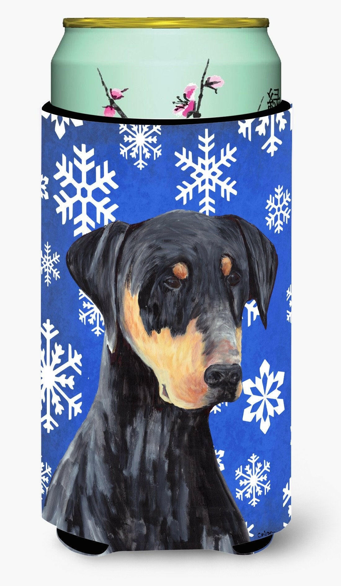 Doberman Winter Snowflakes Holiday  Tall Boy Beverage Insulator Beverage Insulator Hugger by Caroline's Treasures