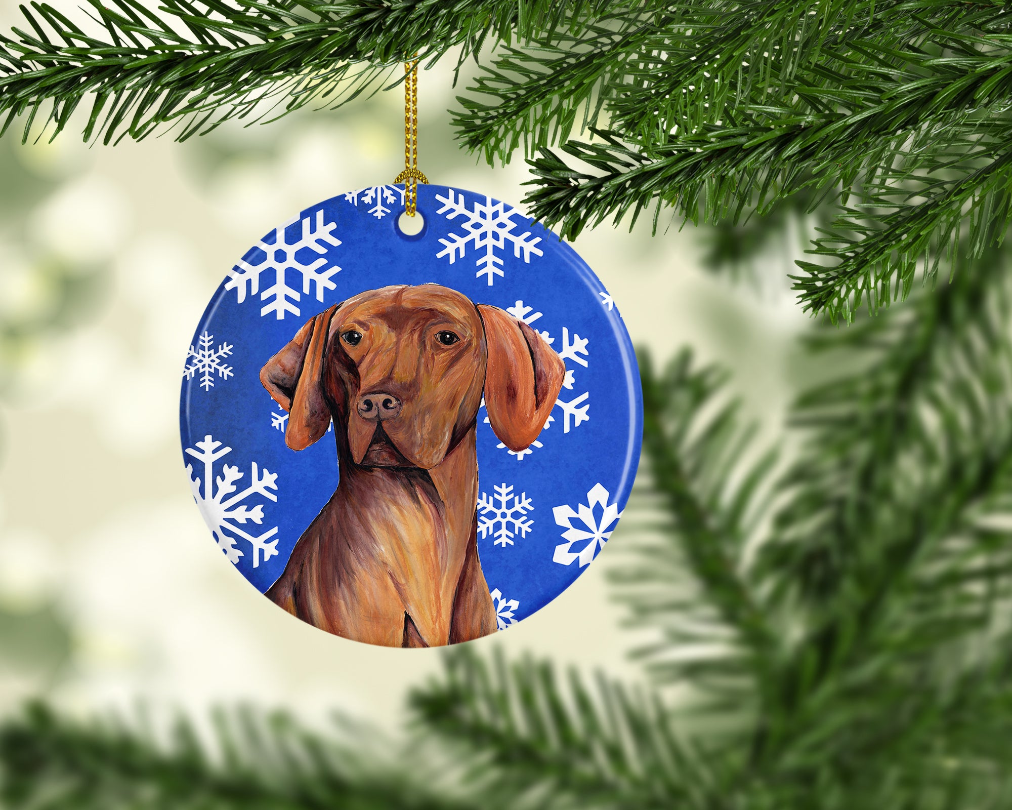 Vizsla Winter Snowflakes Holiday Ceramic Ornament SC9378 - the-store.com