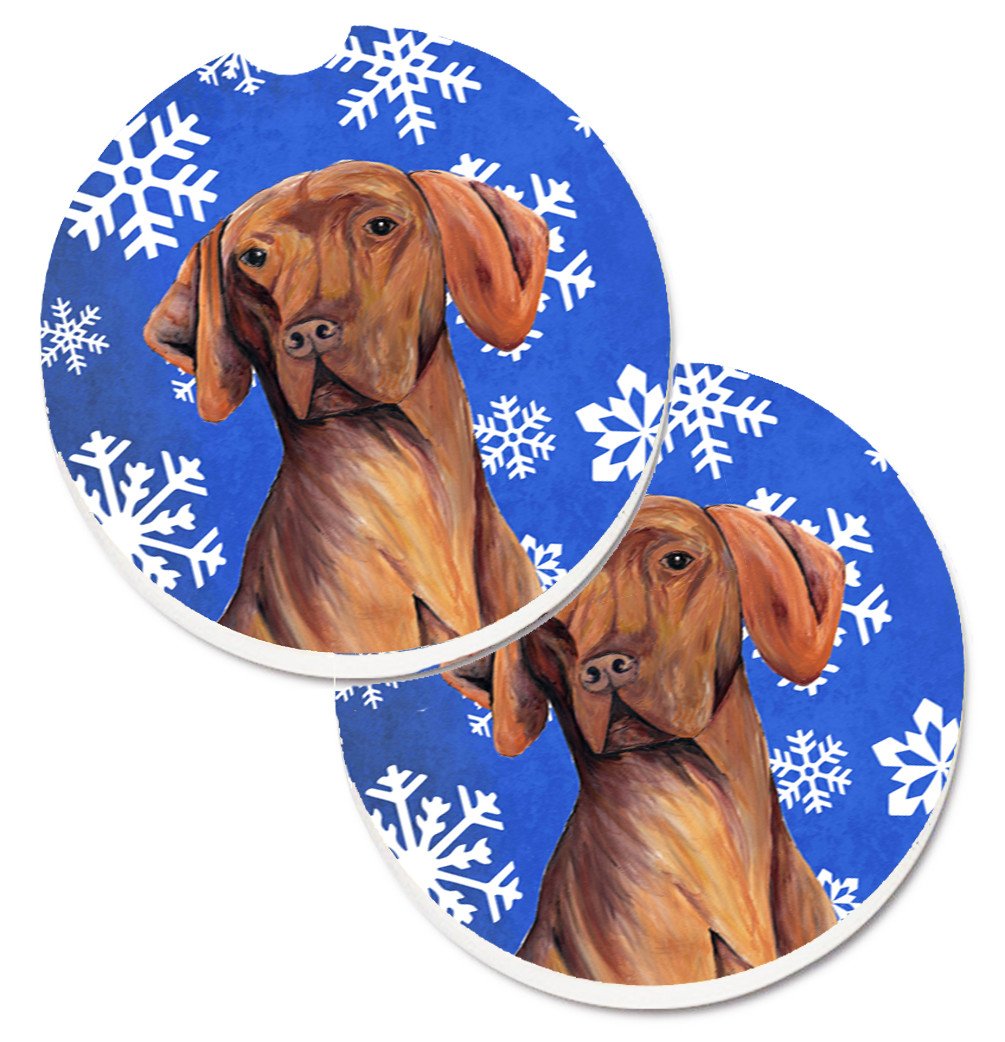 Vizsla Winter Snowflakes Holiday Set of 2 Cup Holder Car Coasters SC9378CARC by Caroline's Treasures