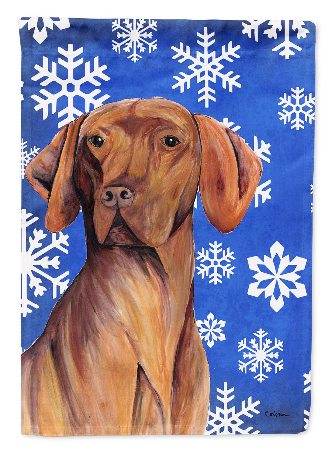 Vizsla Winter Snowflakes Holiday Flag Canvas House Size  the-store.com.