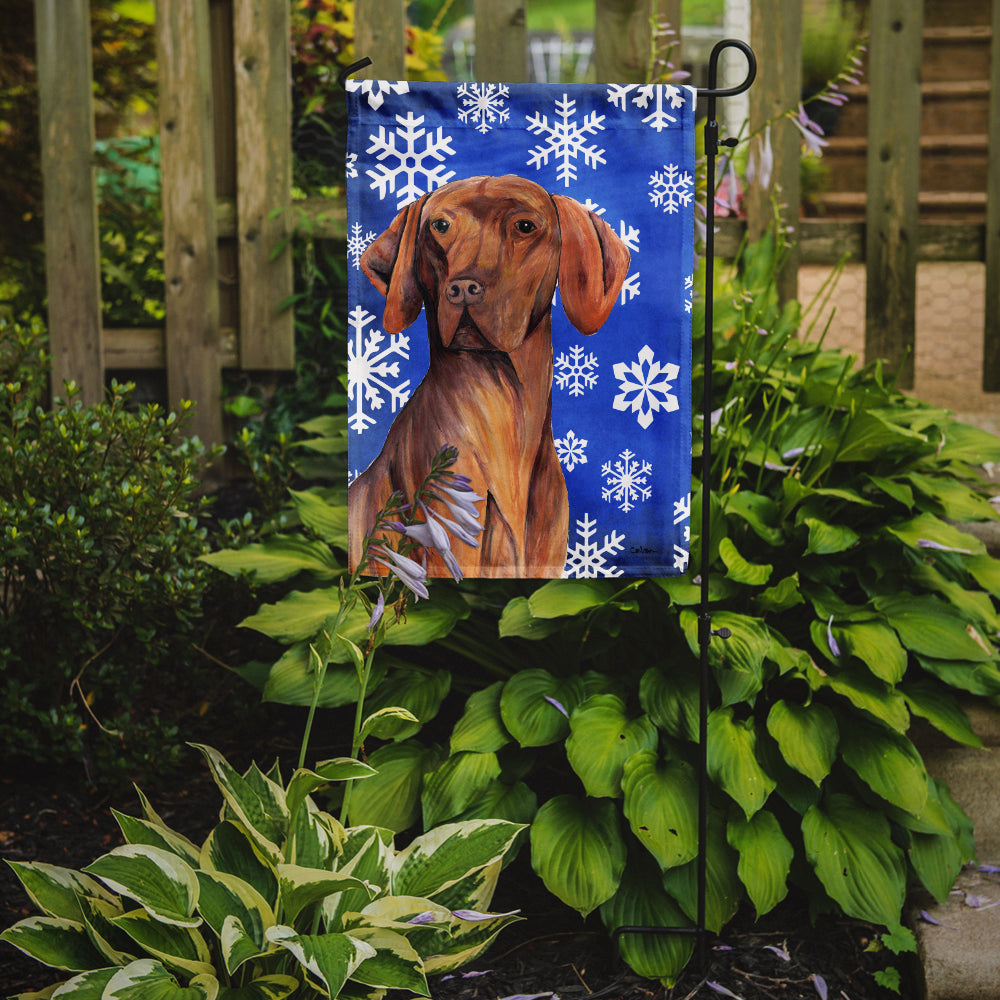 Vizsla Winter Snowflakes Holiday Flag Garden Size.