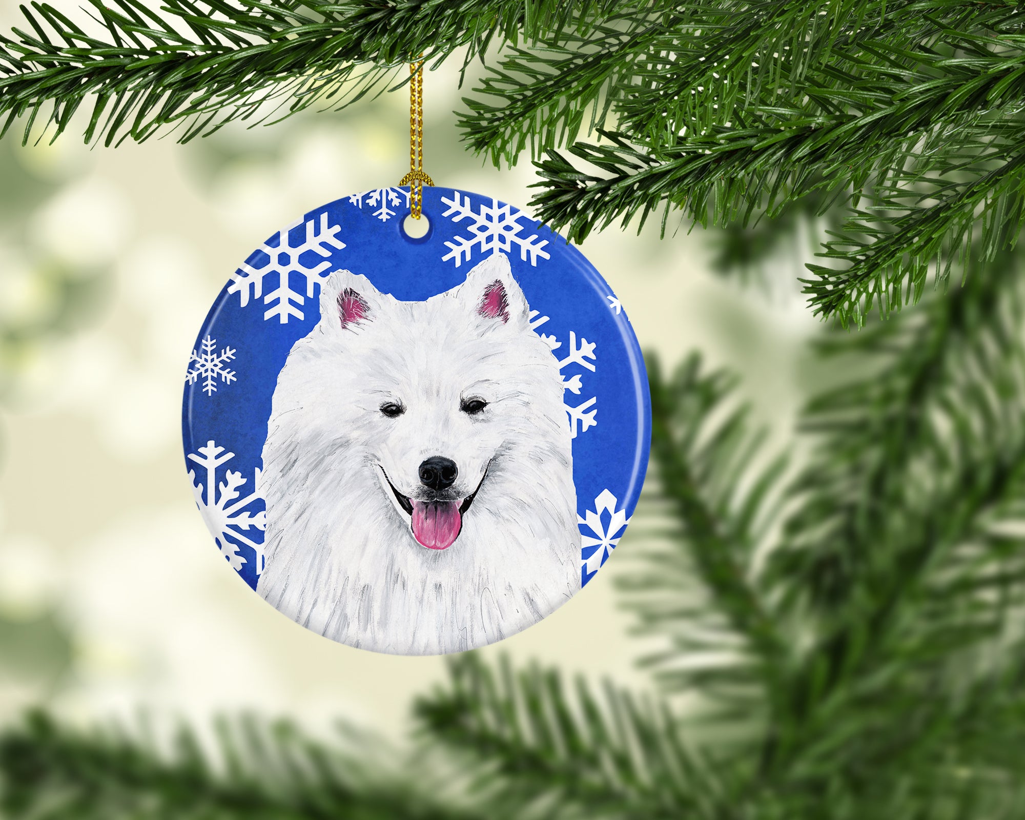 American Eskimo Winter Snowflakes Holiday Ceramic Ornament SC9379 - the-store.com