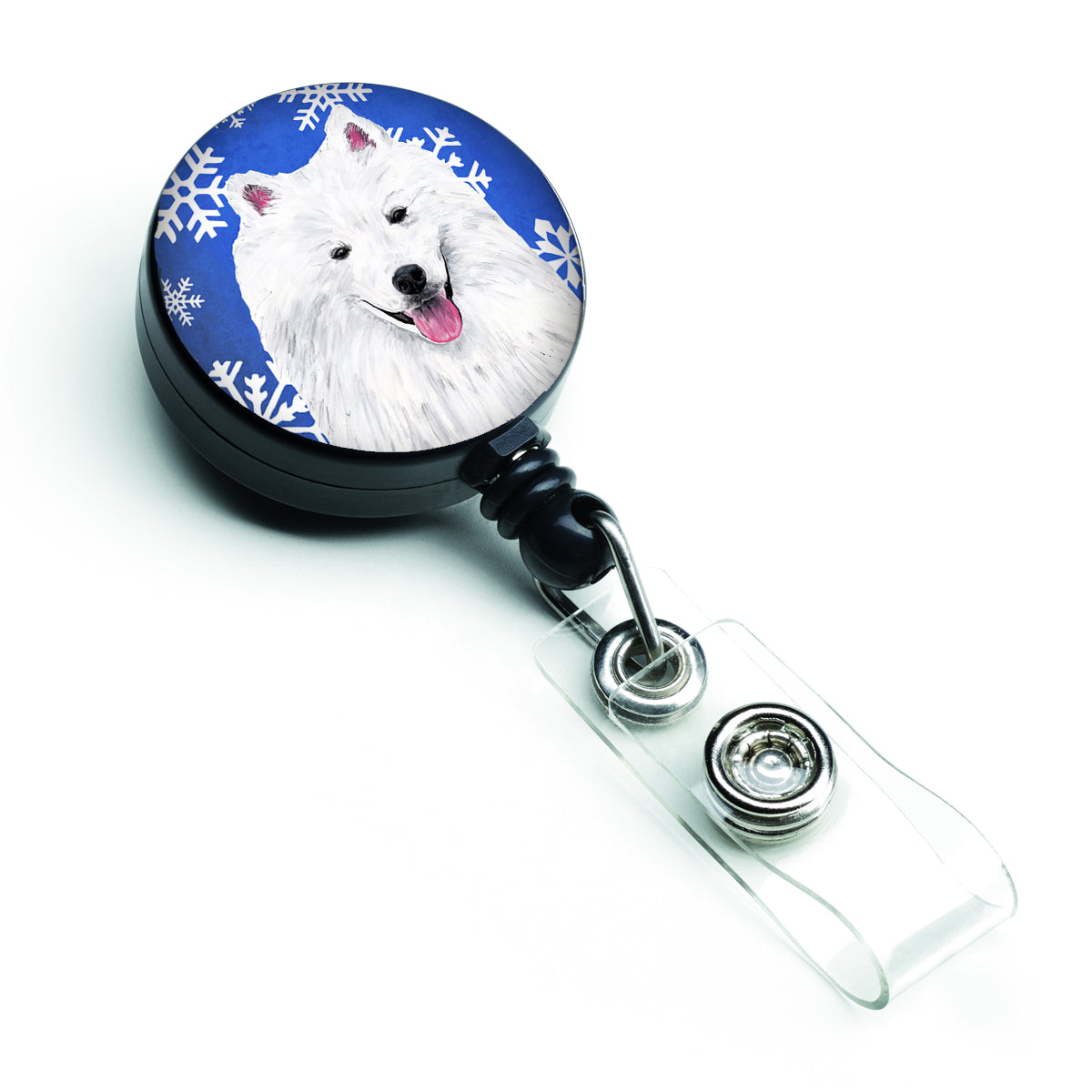 American Eskimo Winter Snowflakes Holiday Retractable Badge Reel SC9379BR  the-store.com.