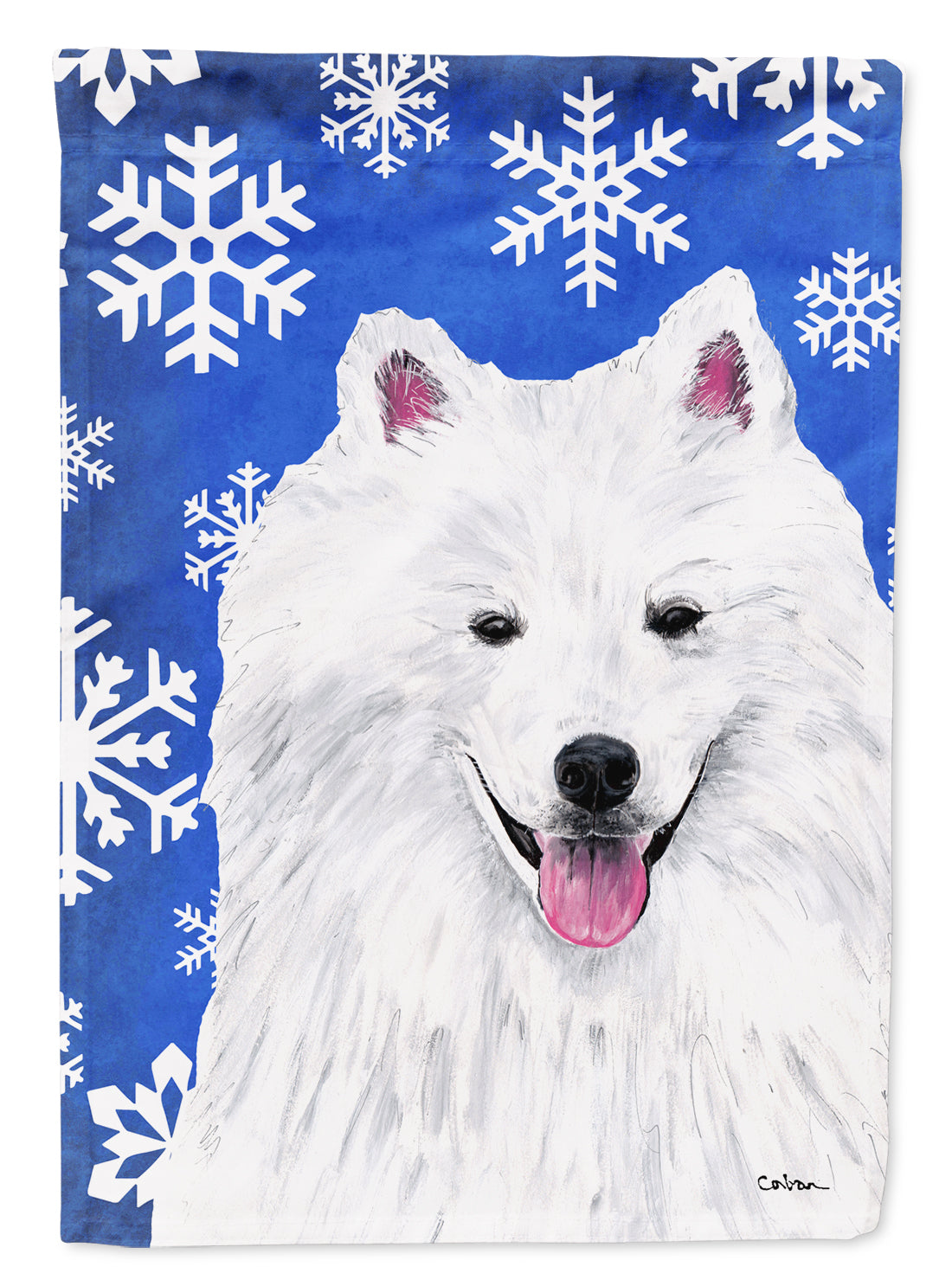 American Eskimo Winter Snowflakes Holiday Flag Canvas House Size  the-store.com.