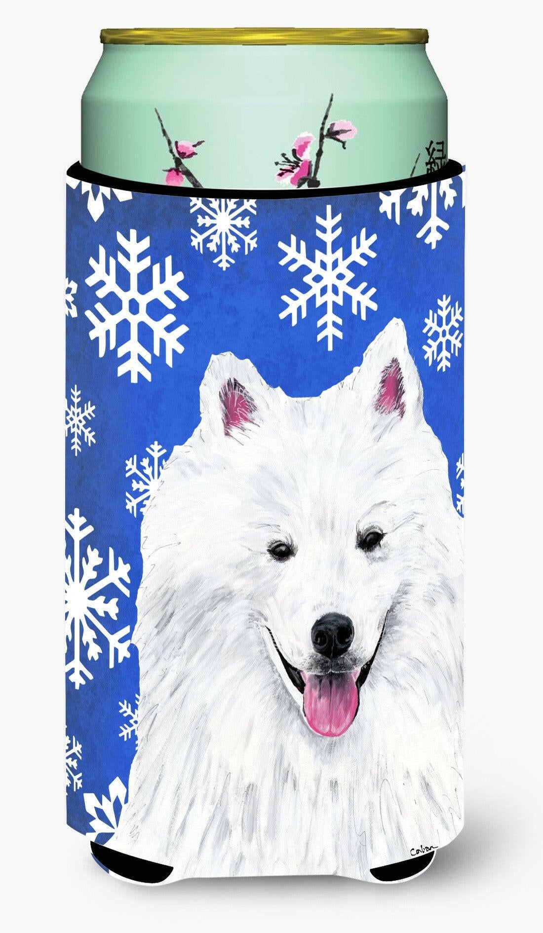 American Eskimo Winter Snowflakes Holiday  Tall Boy Beverage Insulator Beverage Insulator Hugger by Caroline's Treasures