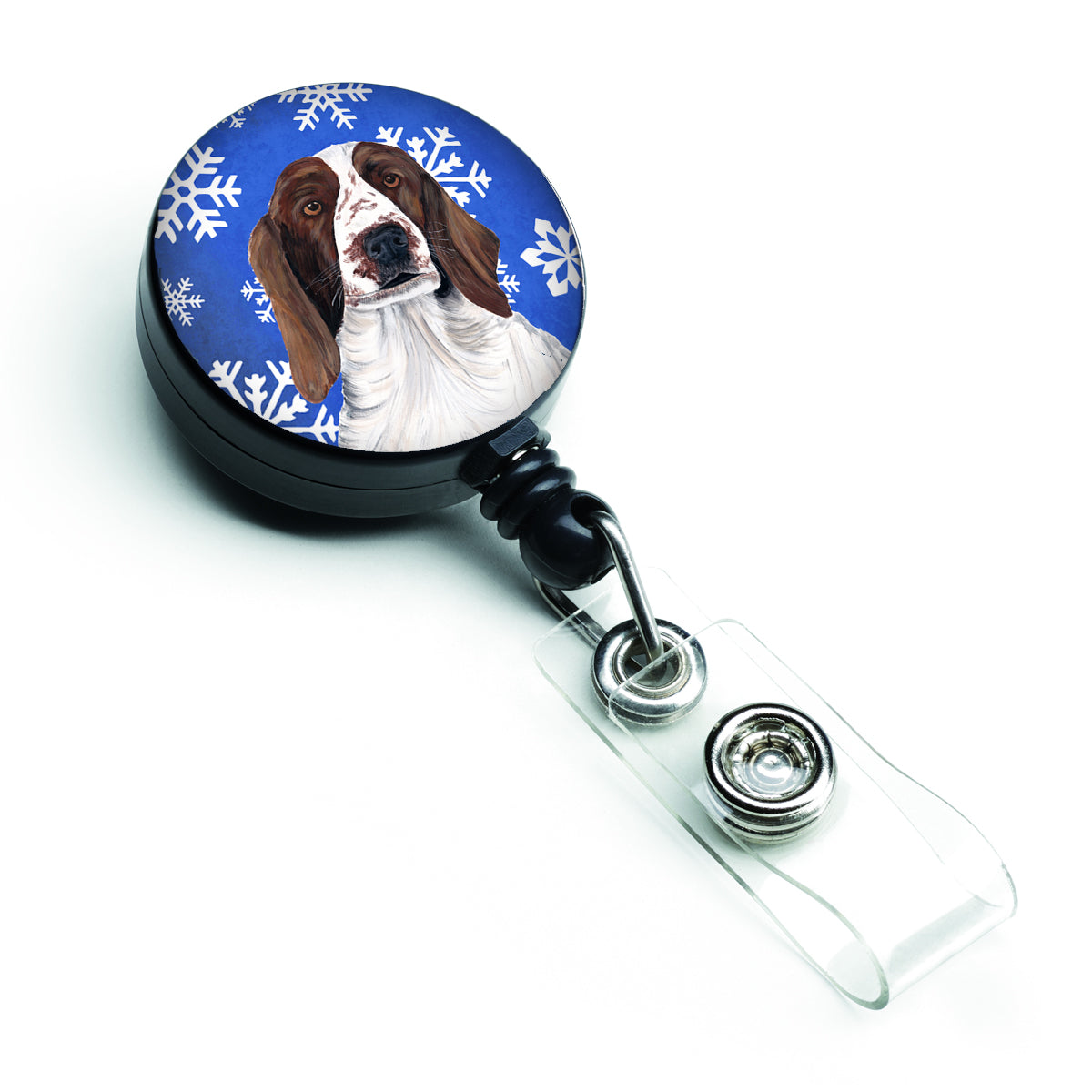 Welsh Springer Spaniel Winter Snowflakes Holiday Retractable Badge Reel SC9380BR  the-store.com.