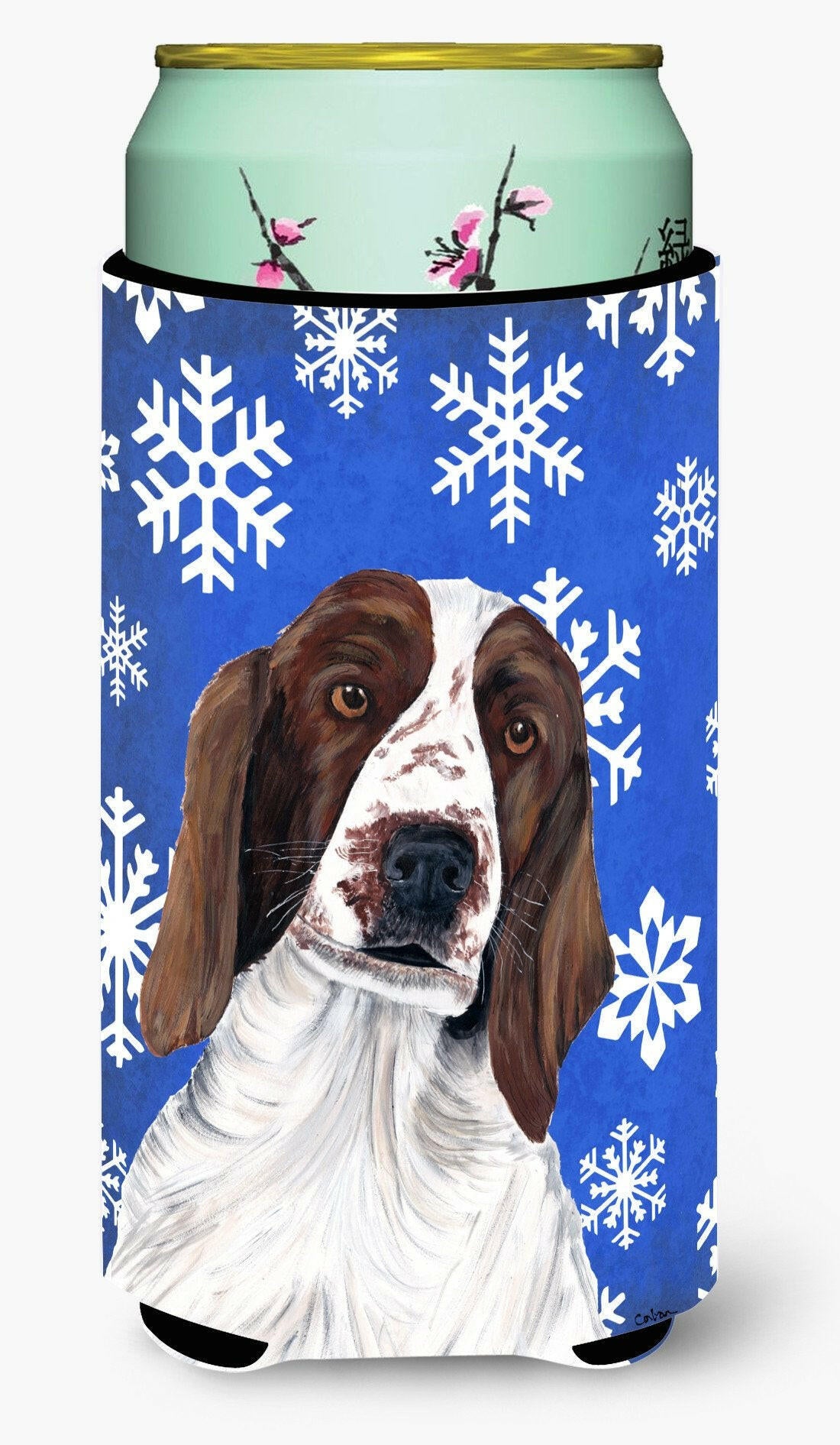 Welsh Springer Spaniel Winter Snowflakes Holiday  Tall Boy Beverage Insulator Beverage Insulator Hugger by Caroline's Treasures