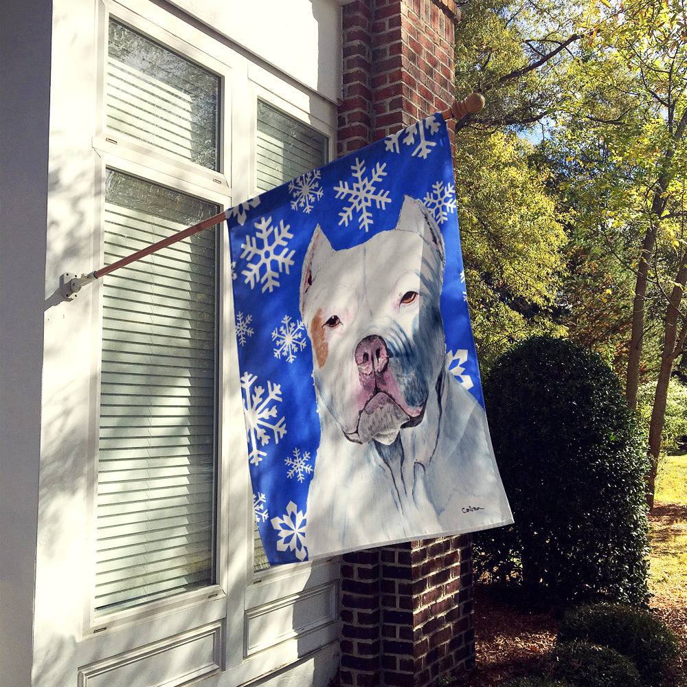 Pit Bull Winter Snowflakes Holiday Flag Canvas House Size  the-store.com.