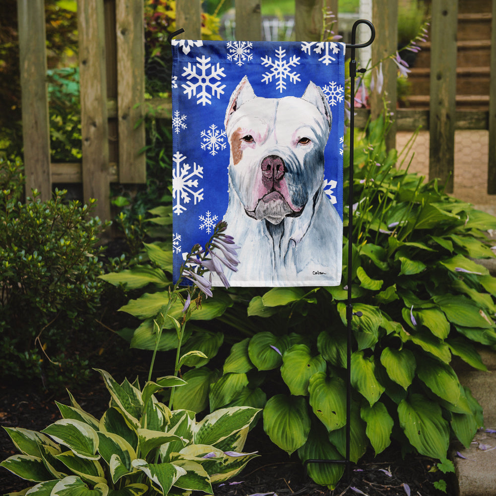 Pit Bull Winter Snowflakes Holiday Flag Garden Size.