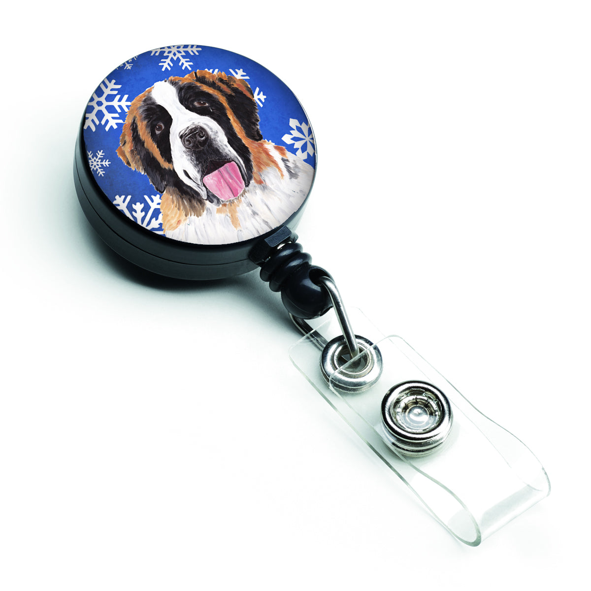 Saint Bernard Winter Snowflakes Holiday Retractable Badge Reel SC9382BR  the-store.com.